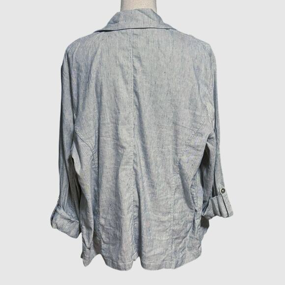 Chicos Size 3 US XL Micro Stripe Pinstripe Jacket Linen Blend Blue White - Picture 3 of 5